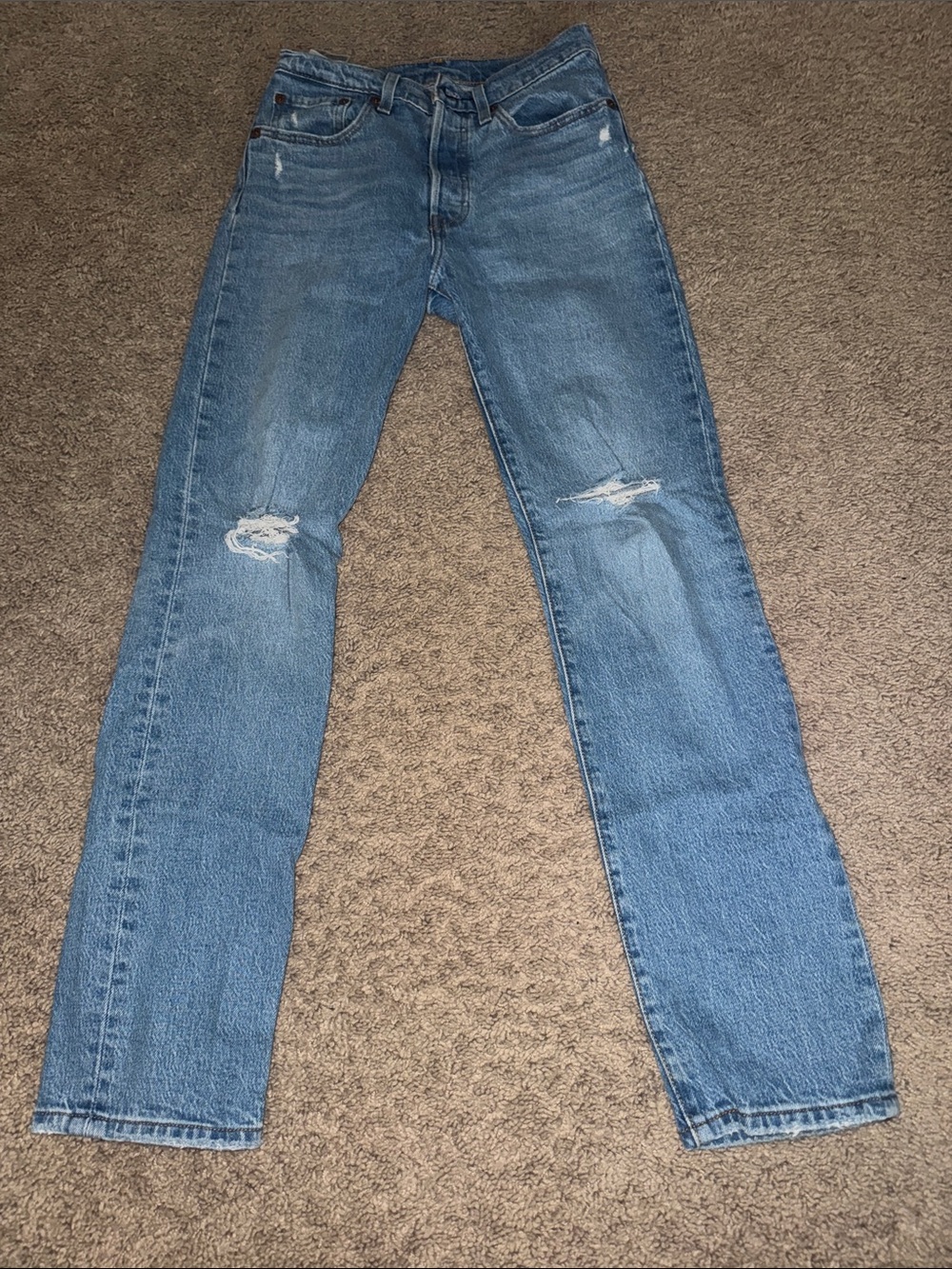 Levi's Mid Blue Straight-Leg Jeans with Knee Rips